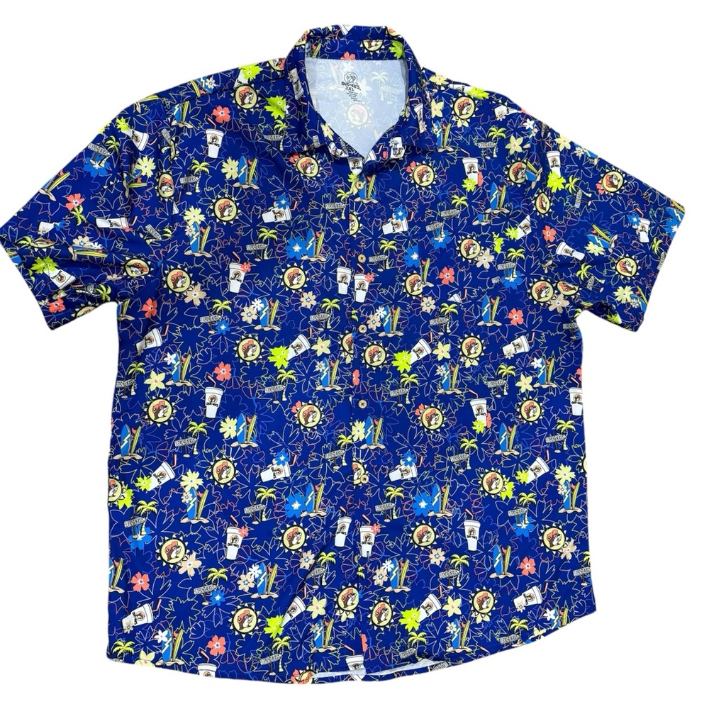 Bucc-ee’s Men’s Blue Hawaiian Tropical Print Shirt | Sz 3XL | Button down Collar